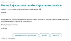 Infos immeuble Rappel d'une fonctionnalité